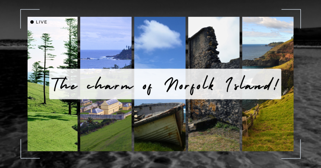 a collage of photos of tourist spots and beaches in Norfolk Island